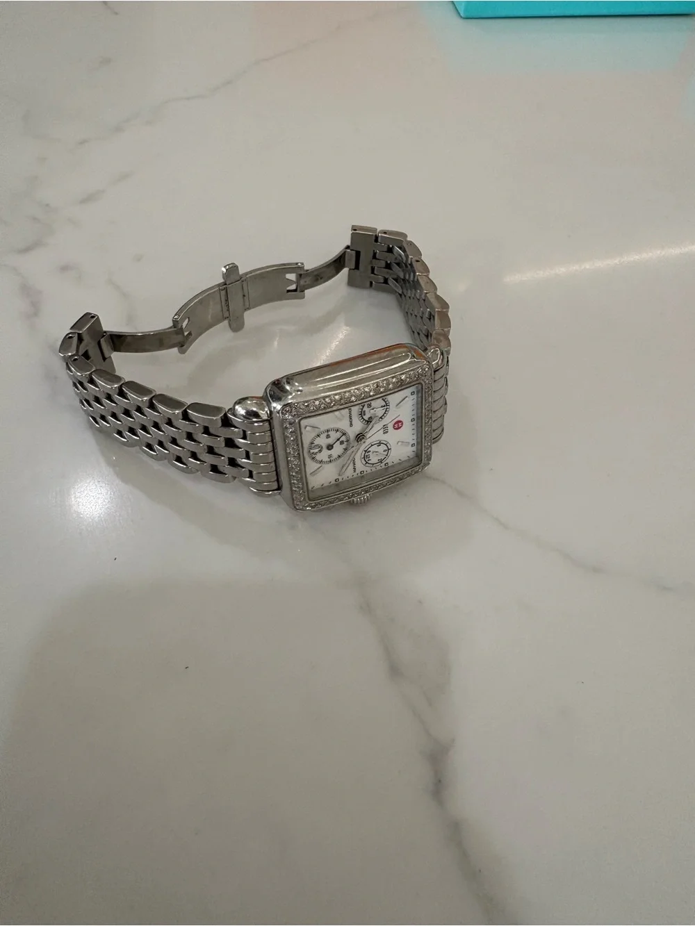 Michele Silver Stainless Steel Diamond-Accent Chronograph Watch